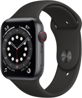Apple Watch Series 6 GPS + Cellular, 44mm Space Grey Aluminium Case with Black Sport Band - Regular