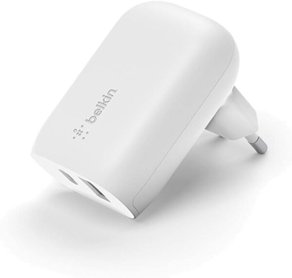 Belkin 32W Dual Wall Charger PPS, 25W USB-C, 12W USB-A, weiß