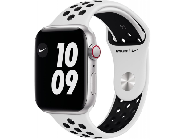 Apple Watch Nike SE (1.Gen) GPS + Cellular 44mm silber mit Sportarmband Pure Platinum/schwarz