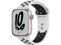 Apple Watch Nike Series 7 GPS + Cellular 41mm Aluminium Polarstern mit Sportarmband Pure Platinum schwarz