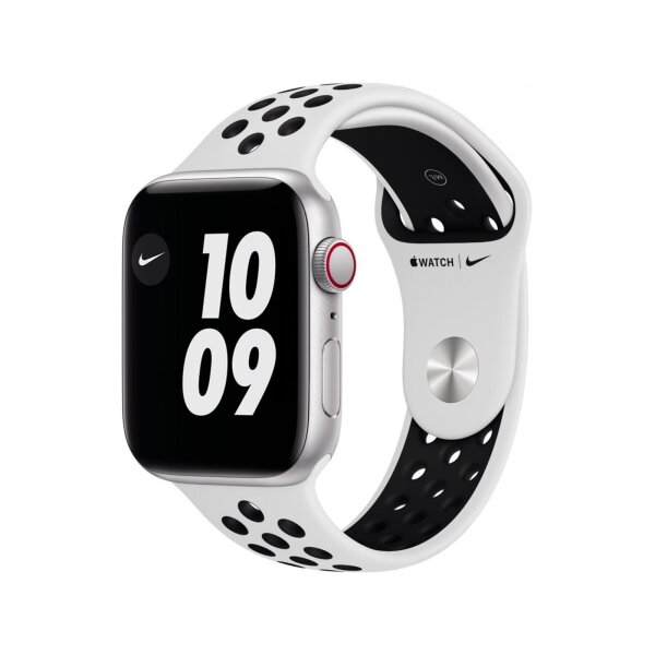 Apple Watch Nike SE (1.Gen) GPS + Cellular 44mm silber mit Sportarmband Pure Platinum/schwarz