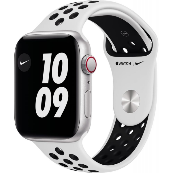 Apple Watch Nike SE (1.Gen) GPS + Cellular 44mm silber mit Sportarmband platinum/schwarz