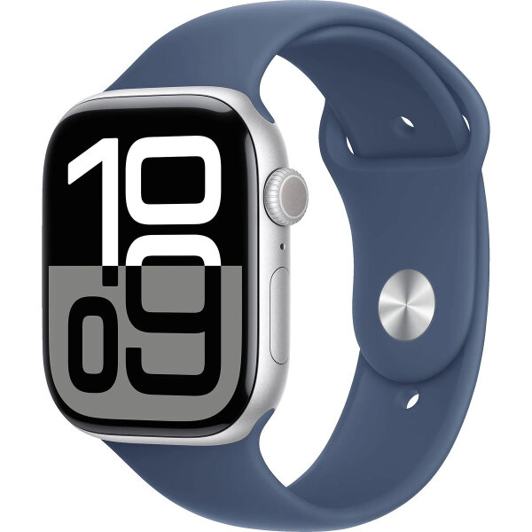 Apple Watch Series 10 (GPS + Cellular) 46mm Aluminium silber/blau(Denim) M/L